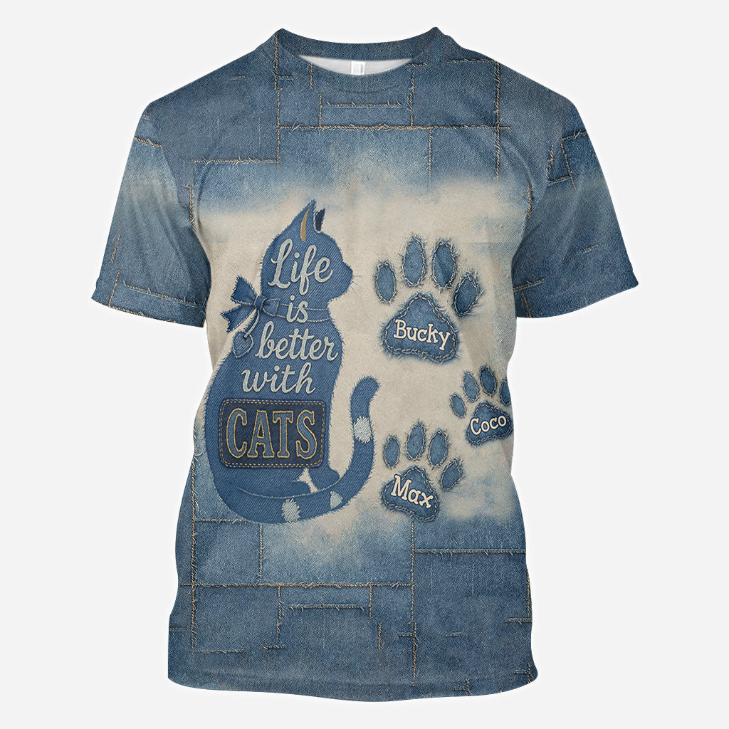 Das Leben ist schöner mit Katzen – Personalisiertes T-Shirt mit Katzenmotiv