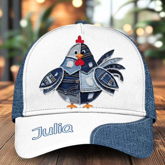 Just A Girl Who Loves Chicken - Denim Fabric Patches - Personalized Chicken Classic Cap