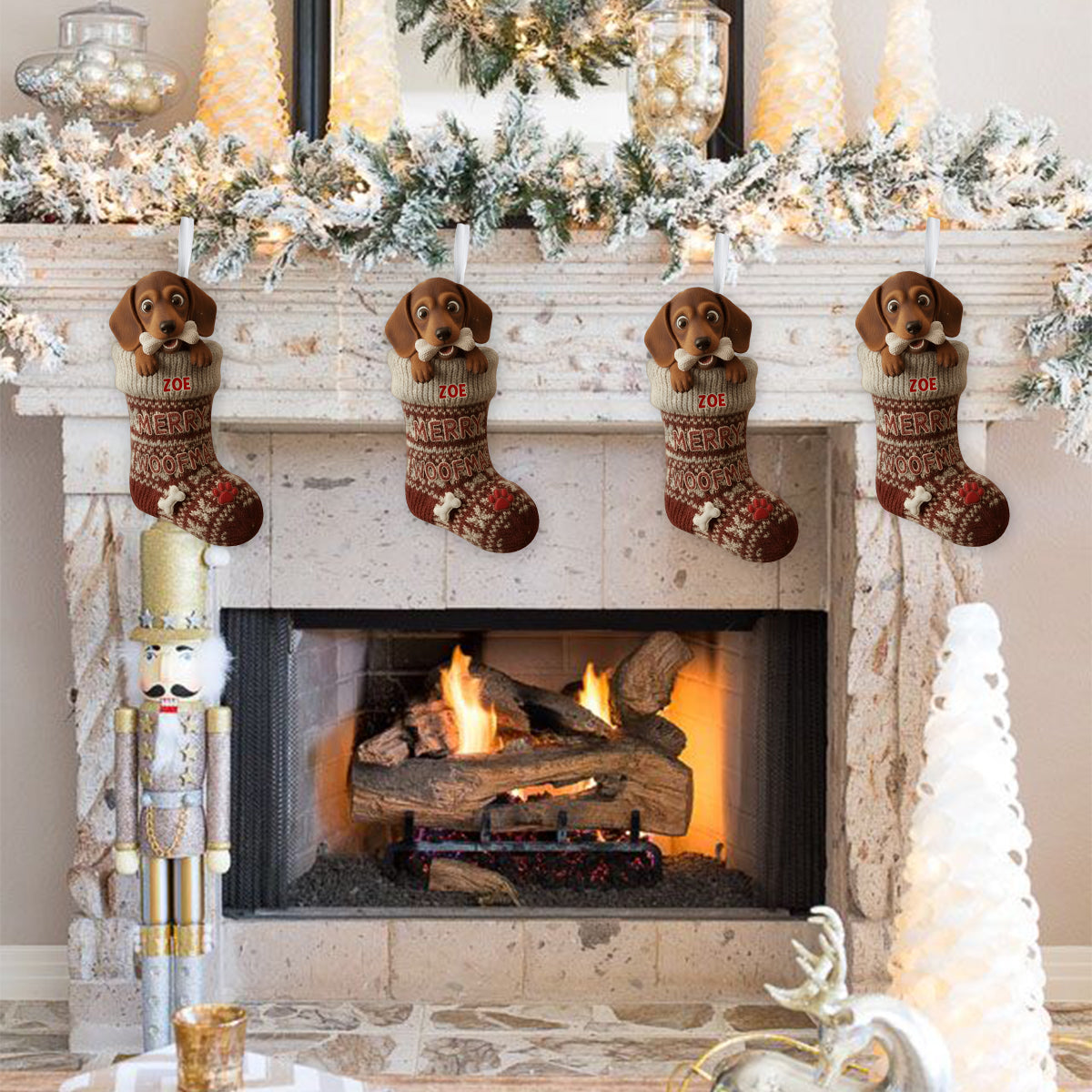 Funny Stealing Dog Bone Christmas Stocking - Personalized Dog Shaped Christmas Stocking