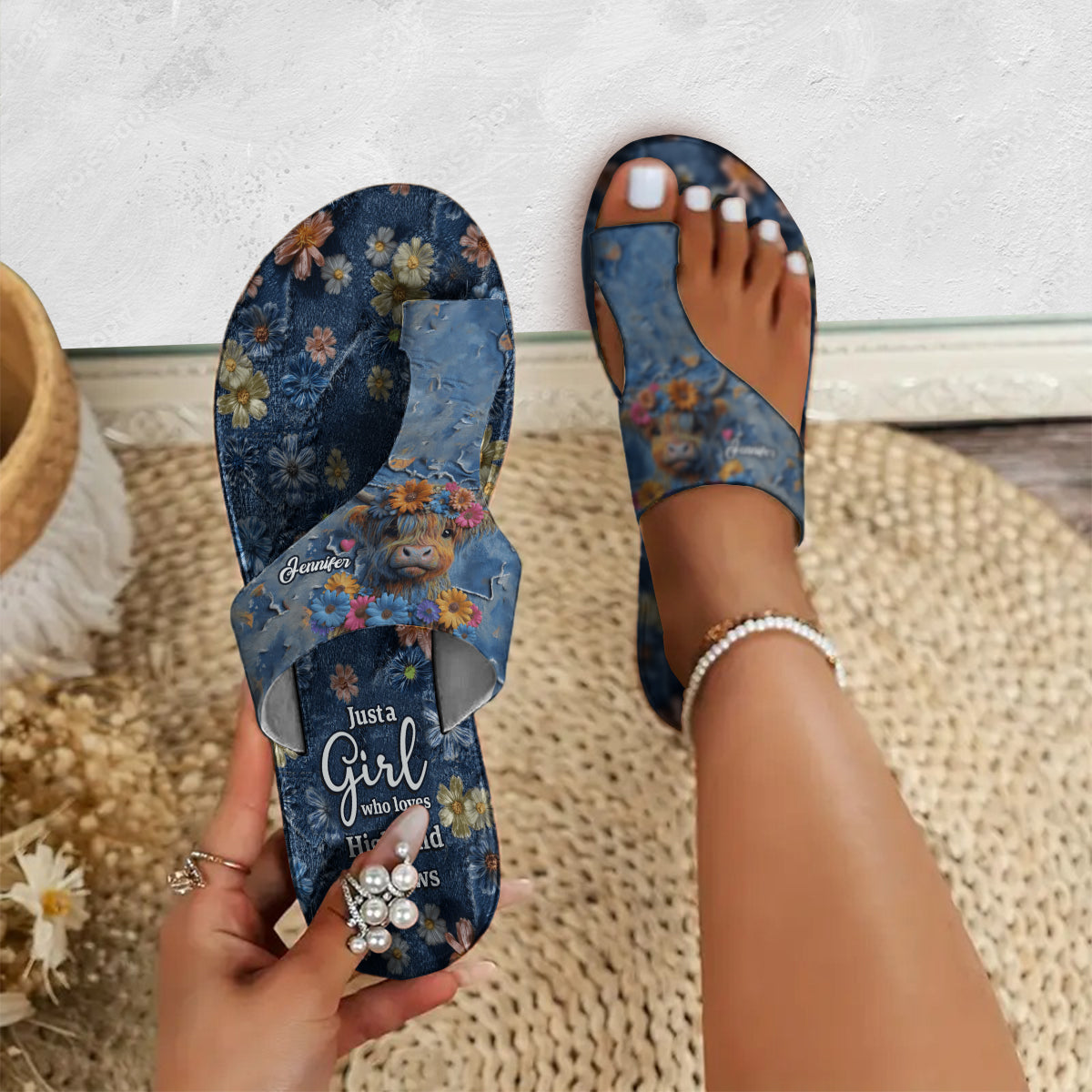 Just A Girl Who Loves Highland Cows - Personalized Highland Cow Open Toe Sandals