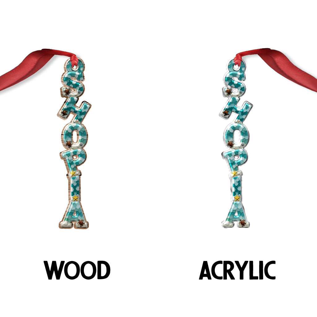 Weihnachtsalphabet mit Meeresglasstruktur – personalisierter, individuell geformter Familienschmuck