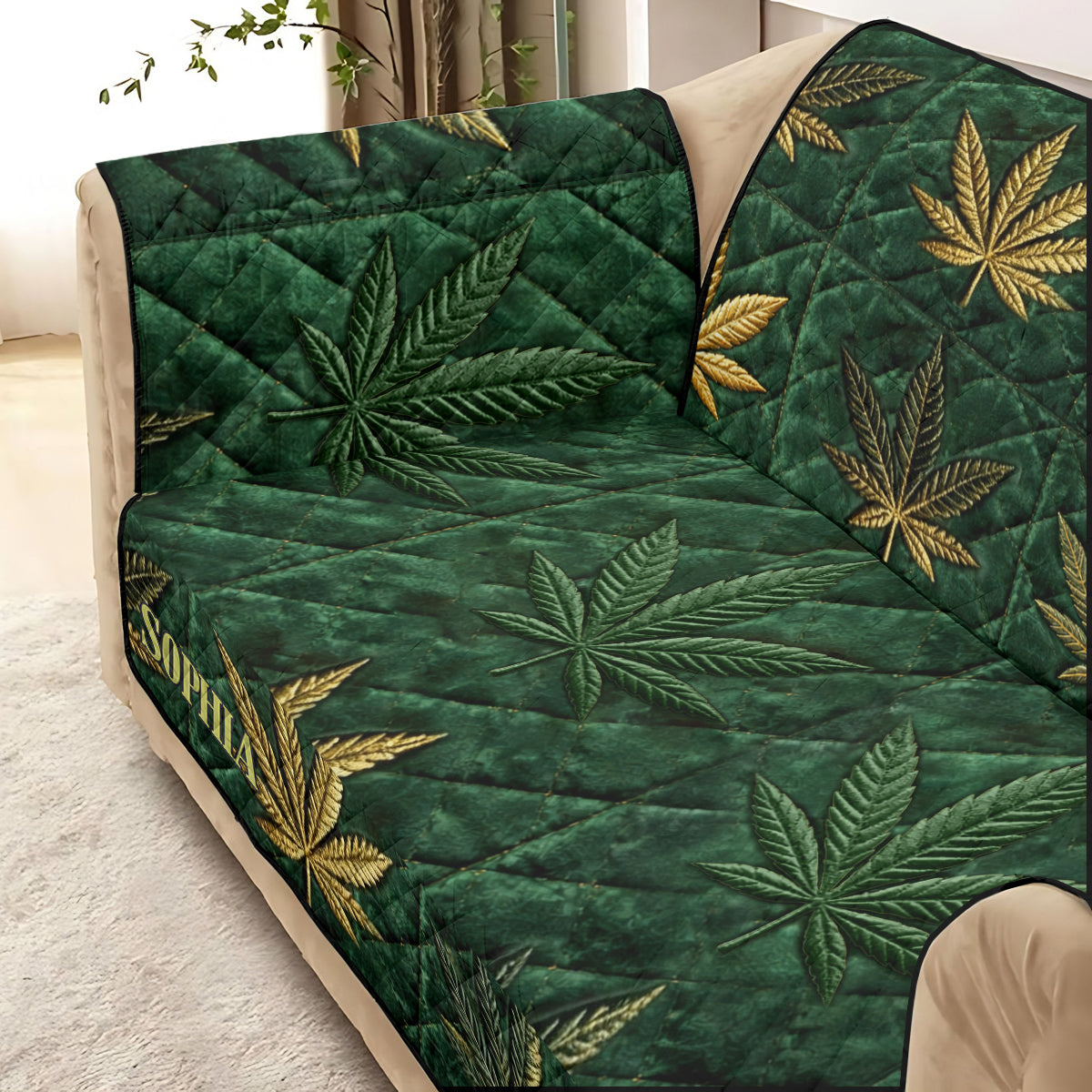 Magic Cover - Personalized Weed Quilted Sofa/Couch Cover