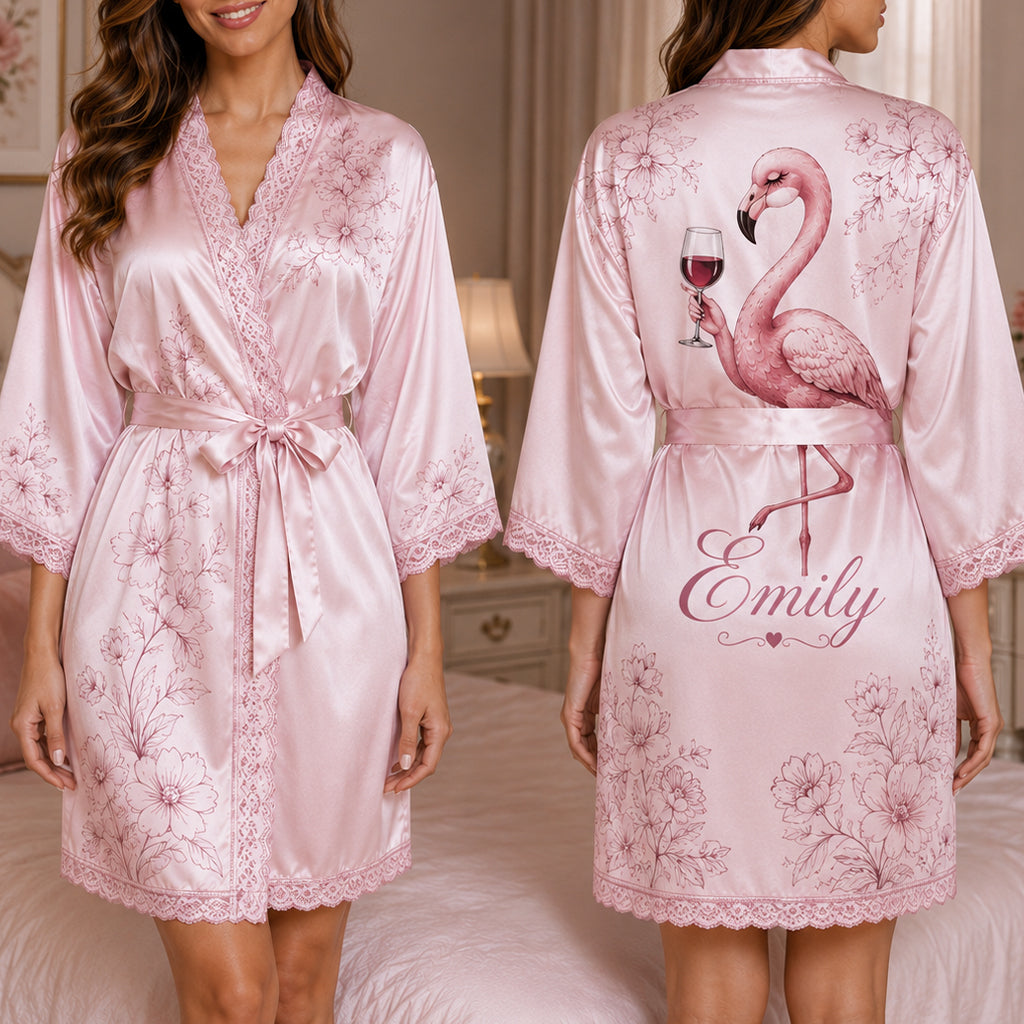 Beautiful Falmingo - Personalized Flamingo Satin Robe