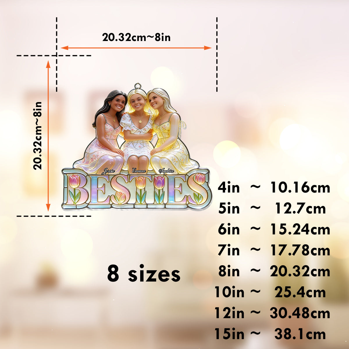 Für immer beste Freundinnen – Personalisierter Fensterhänger mit Sonnenfänger-Dekoration für beste Freundinnen 