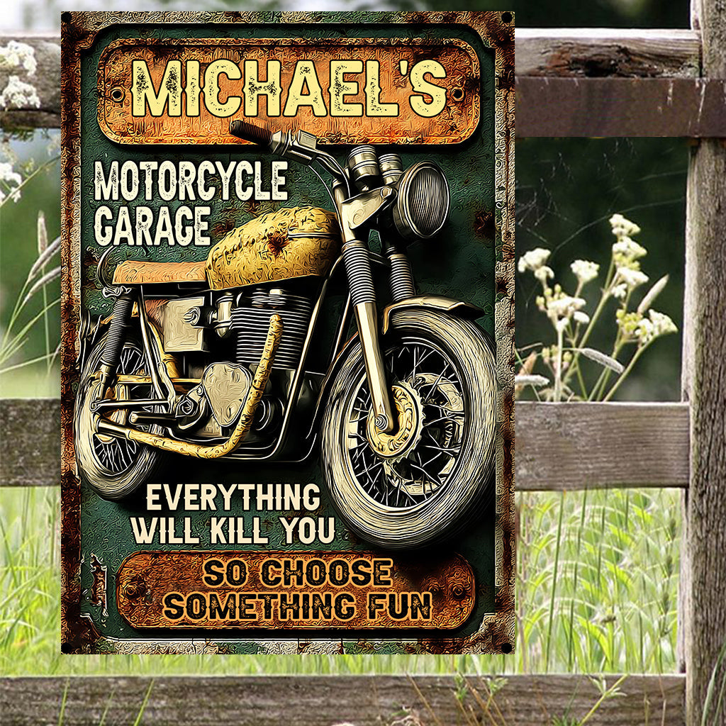 Motorcycle Garage - Personalized Biker Rectangle Metal Sign