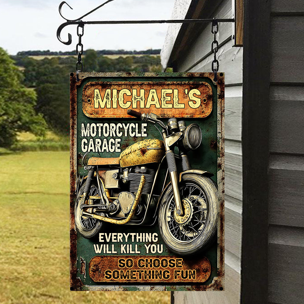 Motorcycle Garage - Personalized Biker Rectangle Metal Sign