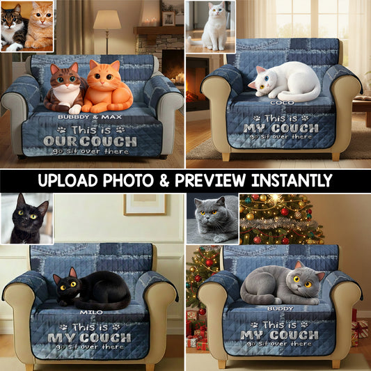 Playful Cat - Personalized Cat Quilted Sofa/Couch Cover