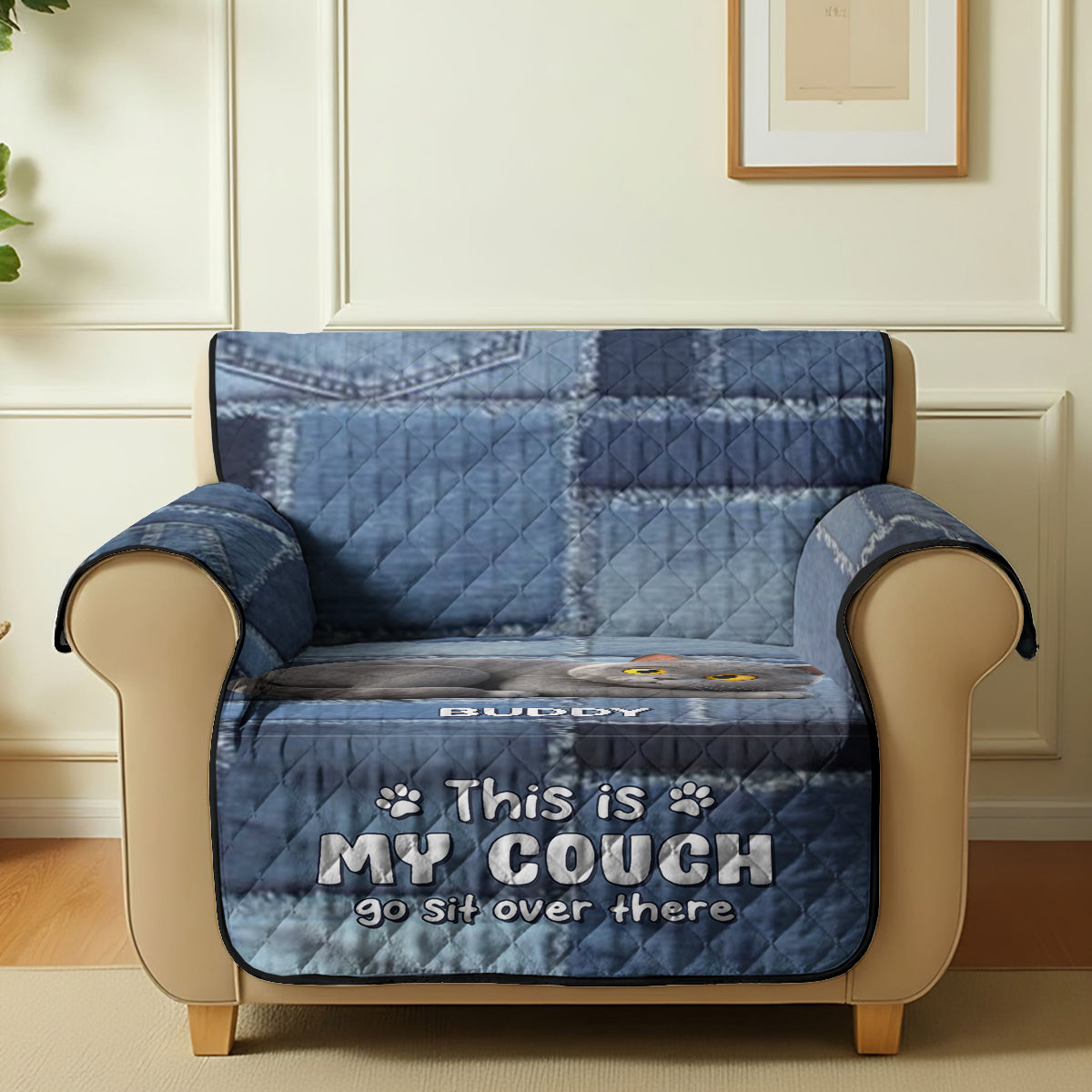Playful Cat - Personalized Cat Quilted Sofa/Couch Cover