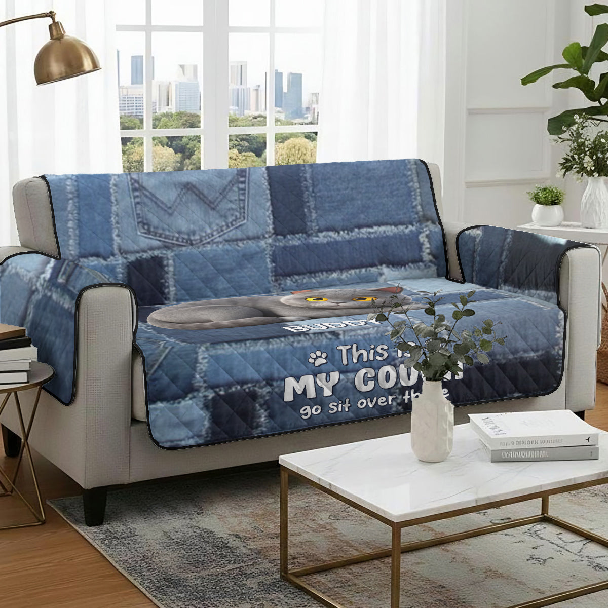 Playful Cat - Personalized Cat Quilted Sofa/Couch Cover