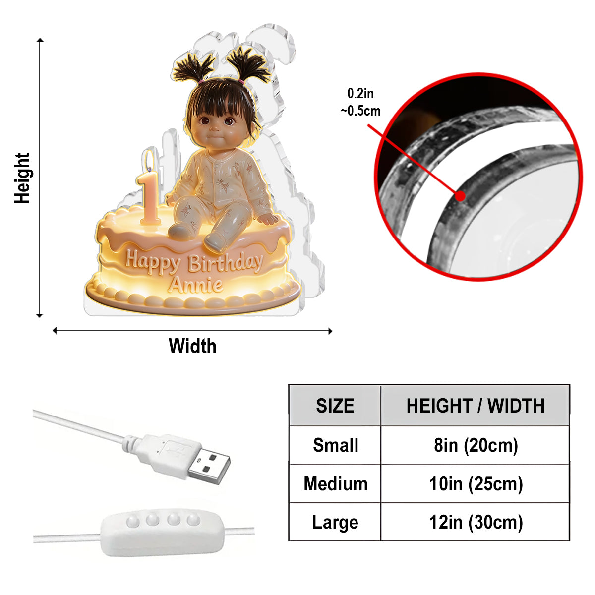Kid's Birthday Keepsake - Personalized Birthday Acrylic LED Night Light