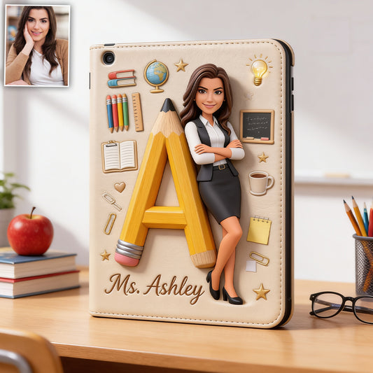 Custom Alphabet, Any Photo - Personalized Teacher Tablet Cover With Pen Slot