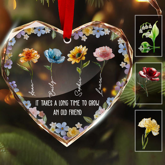 Es braucht Zeit, um eine alte Freundschaft wachsen zu lassen – personalisierter herzförmiger Glasanhänger für die beste Freundin