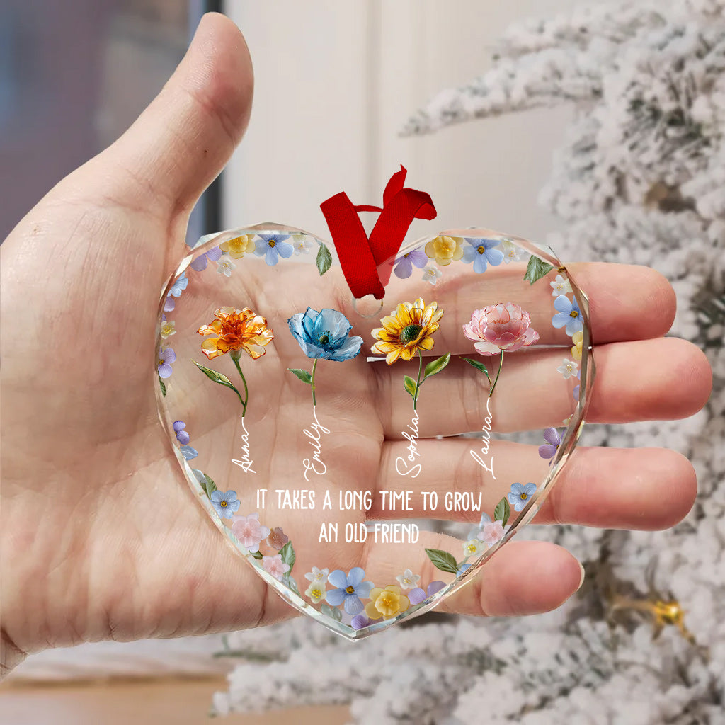 It's Take A Long Time To Grow An Old Friend - Personalized Bestie Heart Shaped Glass Ornament
