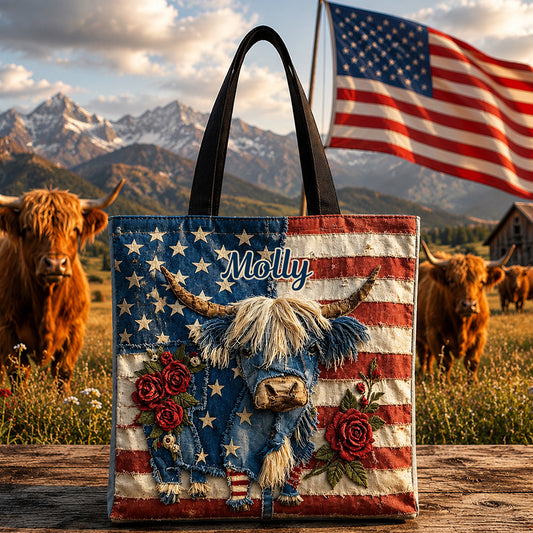 Hochlandrind mit Flaggenmuster - Personalisierte Hochlandrind-Tasche