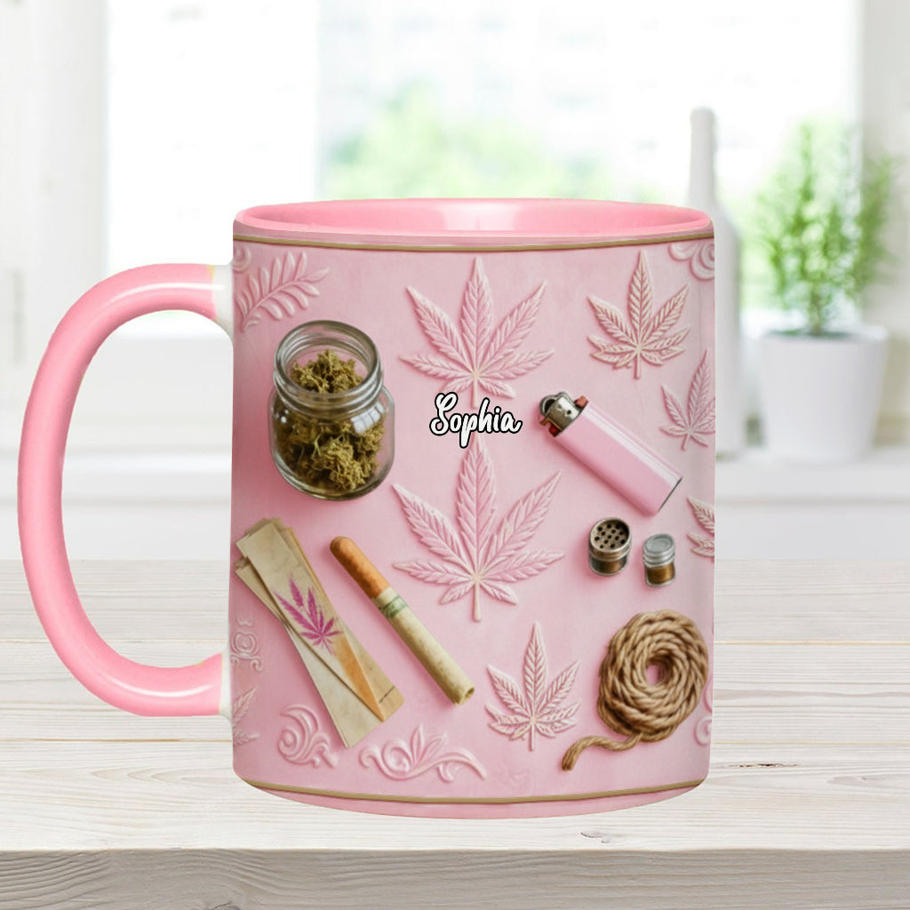 Magische Blätter – Personalisierte Tasse und Untersetzer mit Cannabis-Motiv