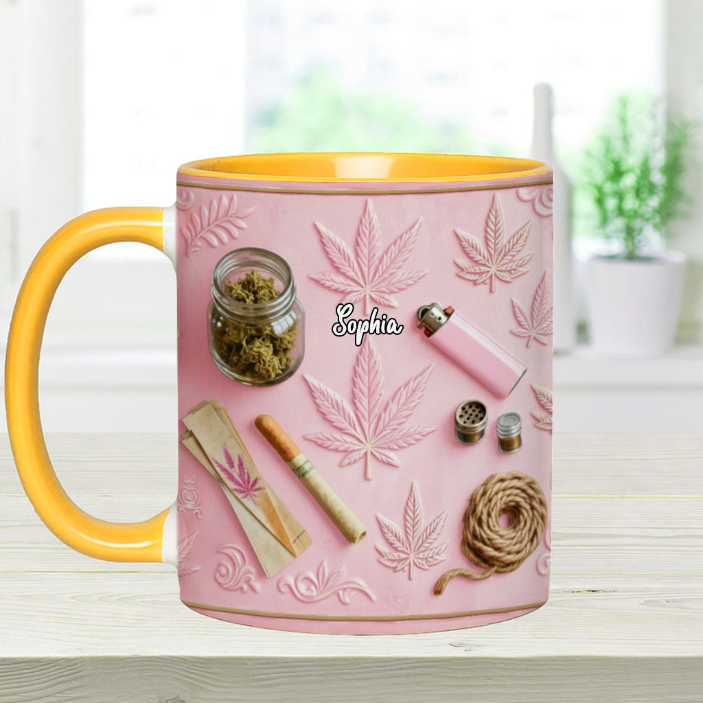 Magische Blätter – Personalisierte Tasse und Untersetzer mit Cannabis-Motiv