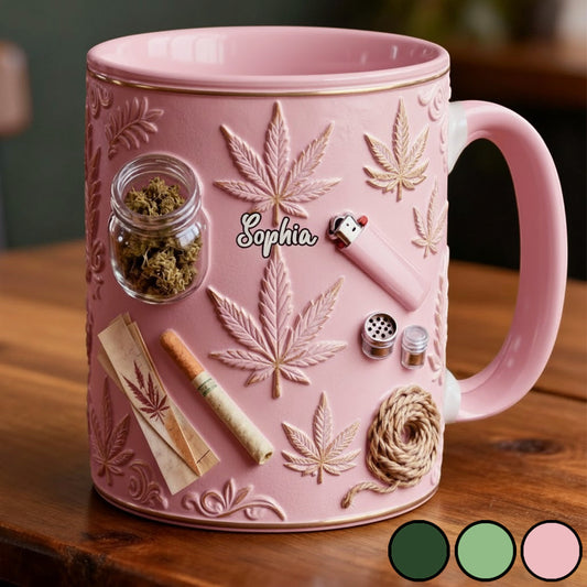 Magische Blätter – Personalisierte Tasse und Untersetzer mit Cannabis-Motiv