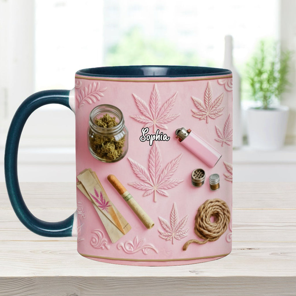 Magische Blätter – Personalisierte Tasse und Untersetzer mit Cannabis-Motiv