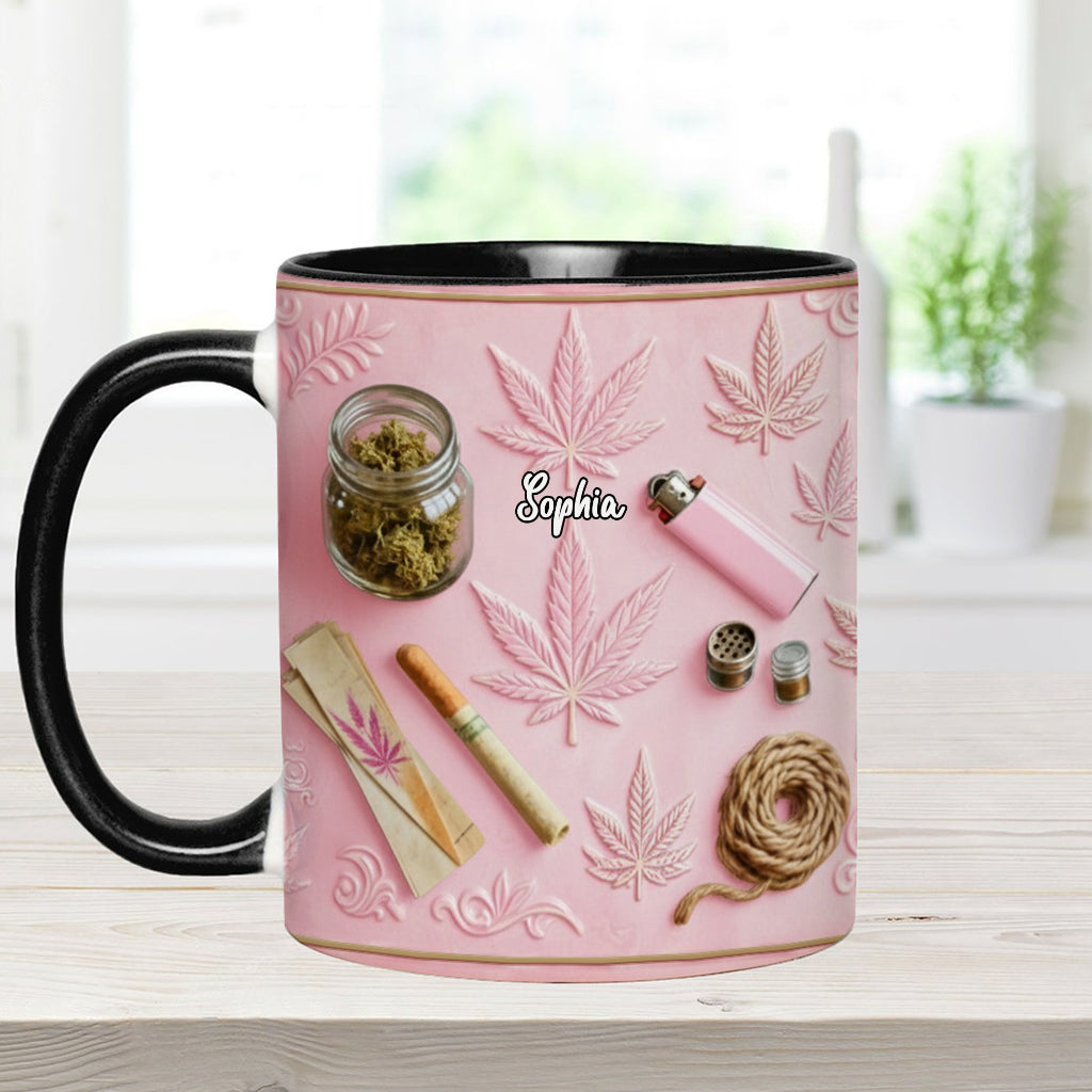 Magische Blätter – Personalisierte Tasse und Untersetzer mit Cannabis-Motiv