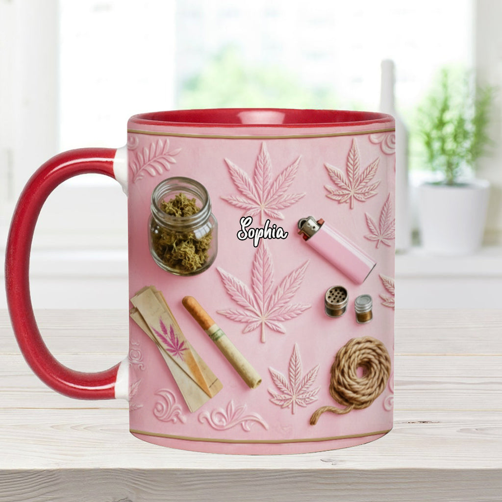 Magische Blätter – Personalisierte Tasse und Untersetzer mit Cannabis-Motiv