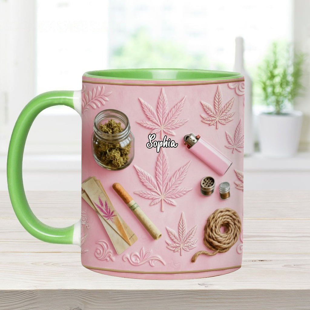 Magische Blätter – Personalisierte Tasse und Untersetzer mit Cannabis-Motiv