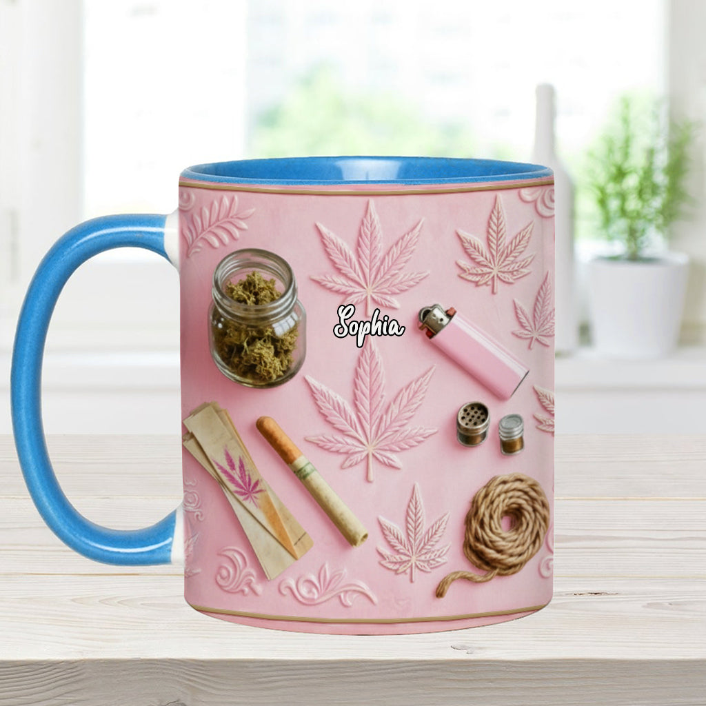Magische Blätter – Personalisierte Tasse und Untersetzer mit Cannabis-Motiv