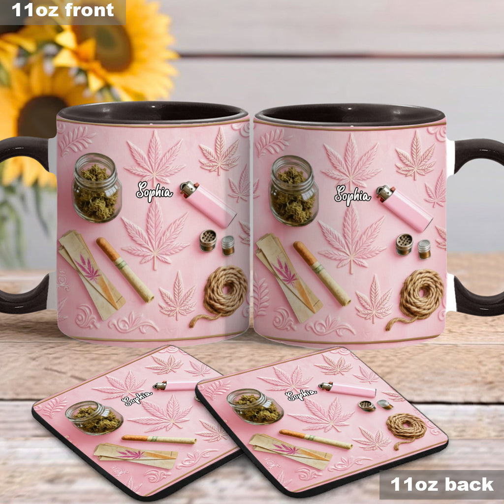 Magische Blätter – Personalisierte Tasse und Untersetzer mit Cannabis-Motiv