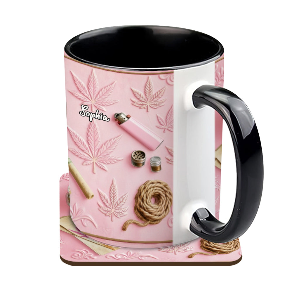 Magische Blätter – Personalisierte Tasse und Untersetzer mit Cannabis-Motiv