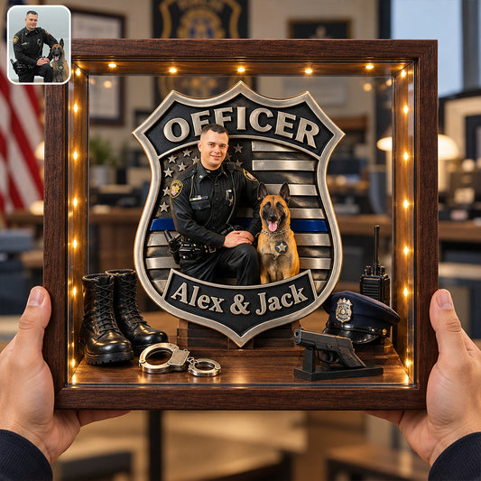 Personalisierte Polizeifoto Bürodeko - Holzrahmen LED Licht