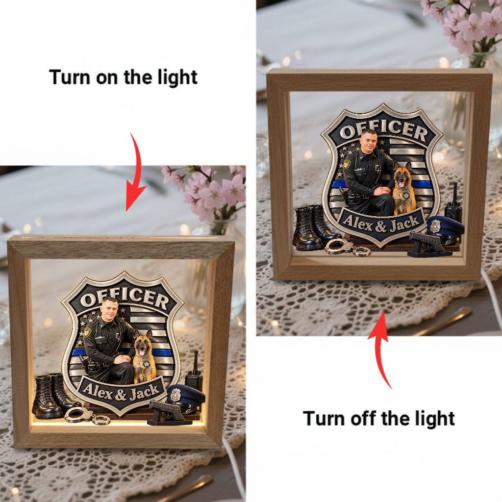 Any Police Photo Office Decoration - Personalized Police Officer Wooden Frame LED Light