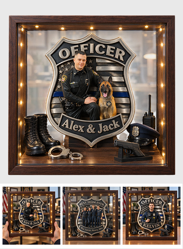 Any Police Photo Office Decoration - Personalized Police Officer Wooden Frame LED Light