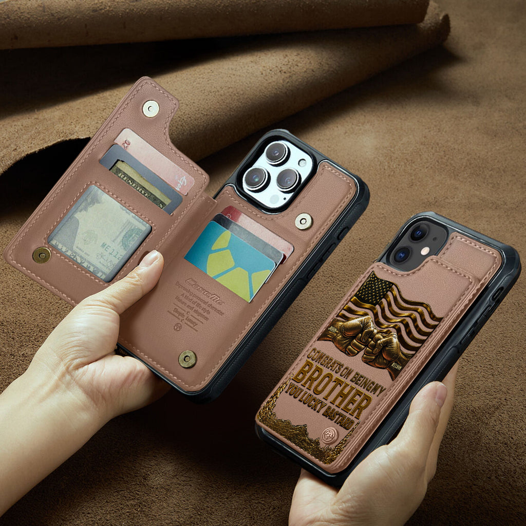 Glückwunsch, mein Bruder zu sein – Personalisierte Geschwister-Handyhülle mit Brieftaschenmotiv