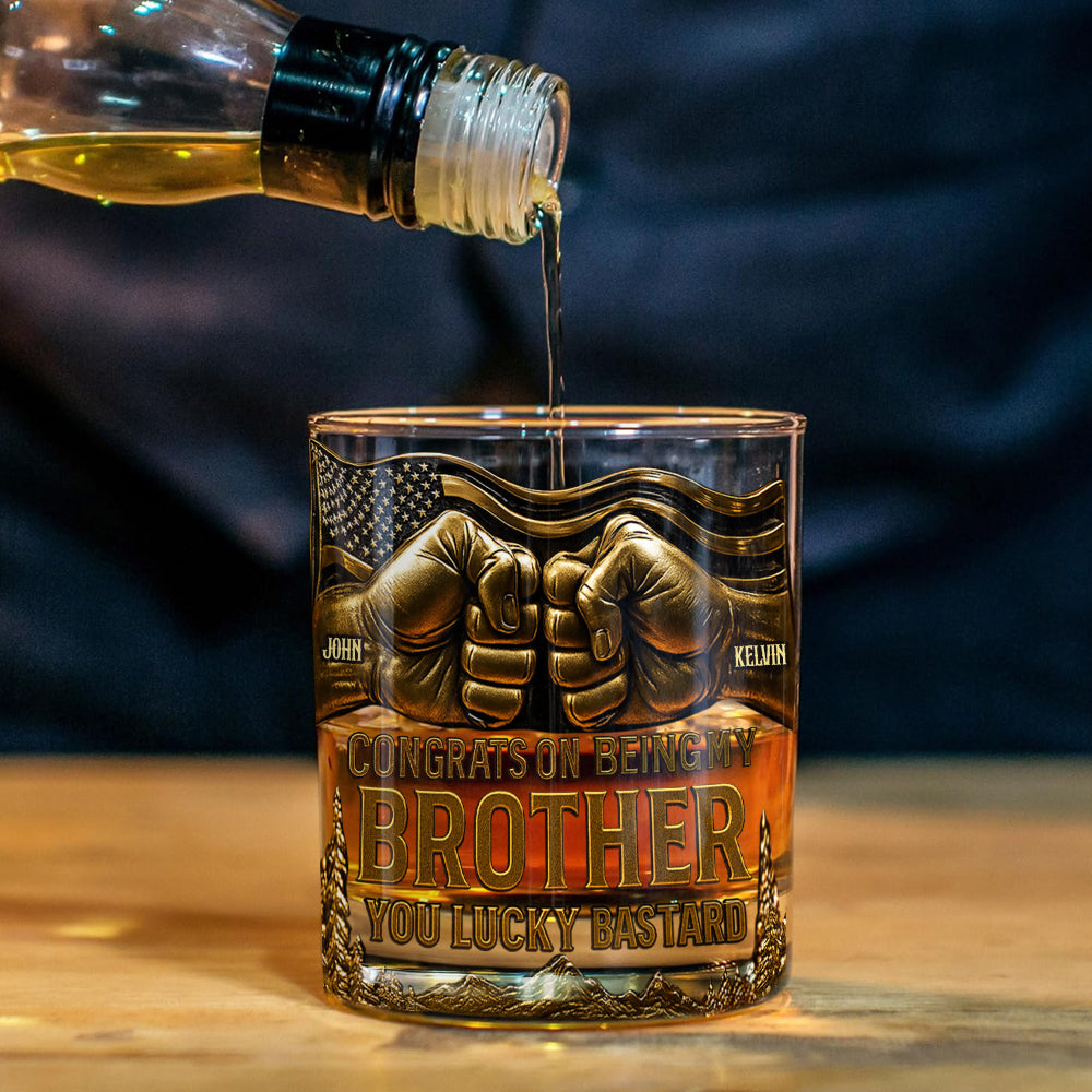 Glückwunsch, dass du mein Bruder bist – personalisierter Geschwister-Pistolen-Dekanter mit Whiskyglas