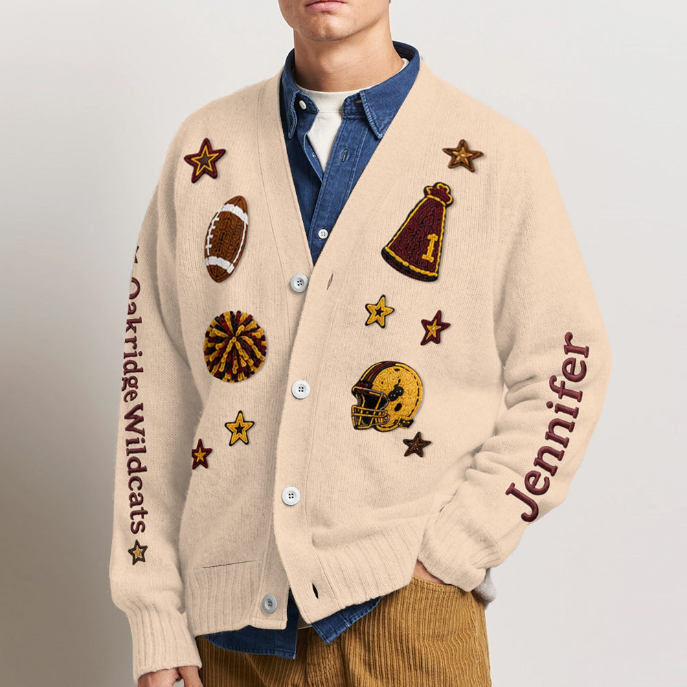 School Football Spirit - Personalized Football Cardigan Sweater