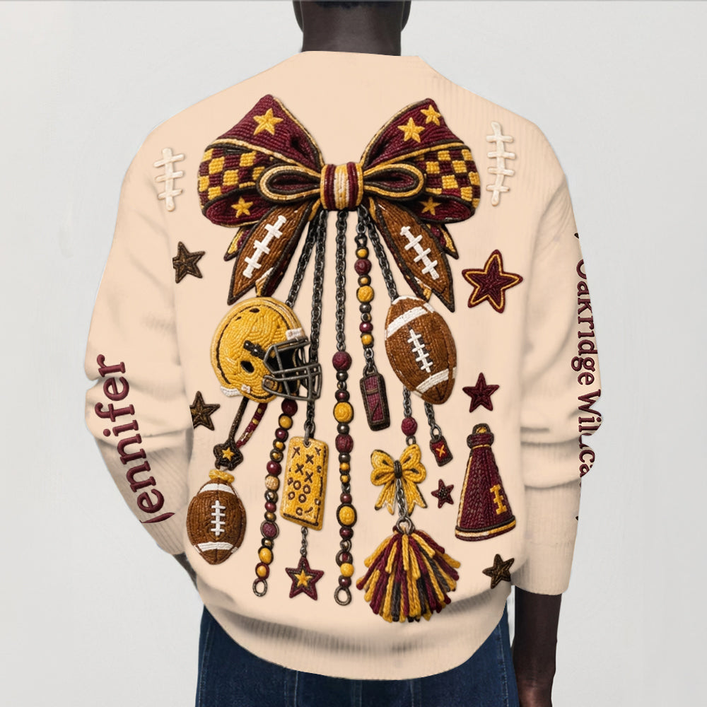 School Football Spirit - Personalized Football Cardigan Sweater