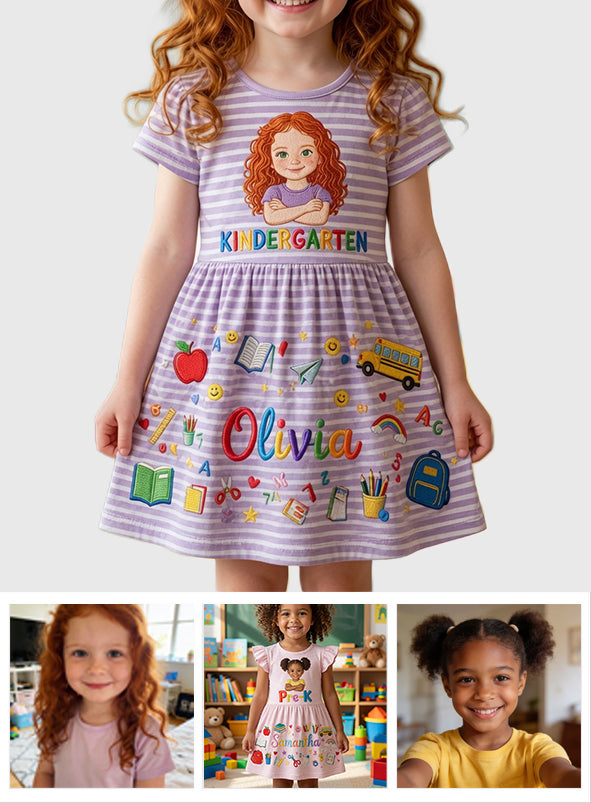 School Days, Sweet Smiles - Personalized Kid Kid Ruffle Sleeve Dress