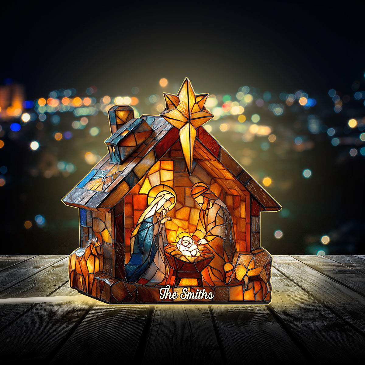 Die Heilige Nacht – Personalisierte christliche Acryl-LED-Nachtleuchte