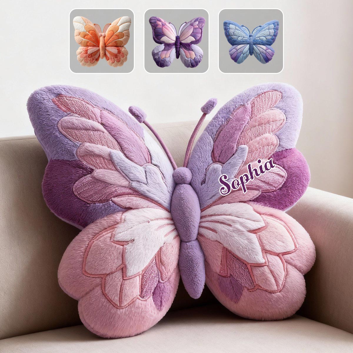 Fluffy Butterfly - Personalized Butterfly Faux Fur Shaped Pillow