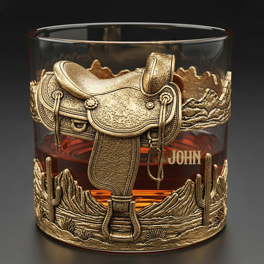 Hufeisen und Sattel – Personalisiertes Whiskey-Dekanter-Set mit Pferd