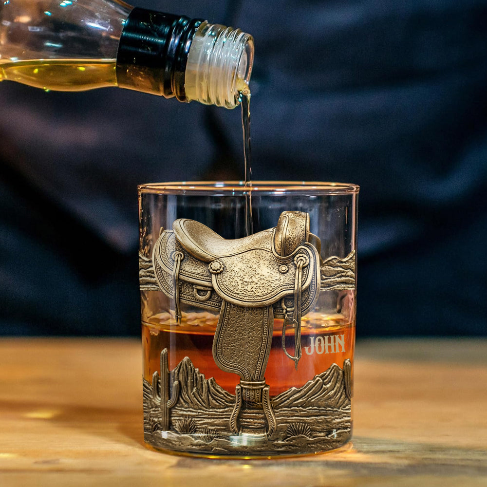 Hufeisen und Sattel – Personalisiertes Whiskey-Dekanter-Set mit Pferd