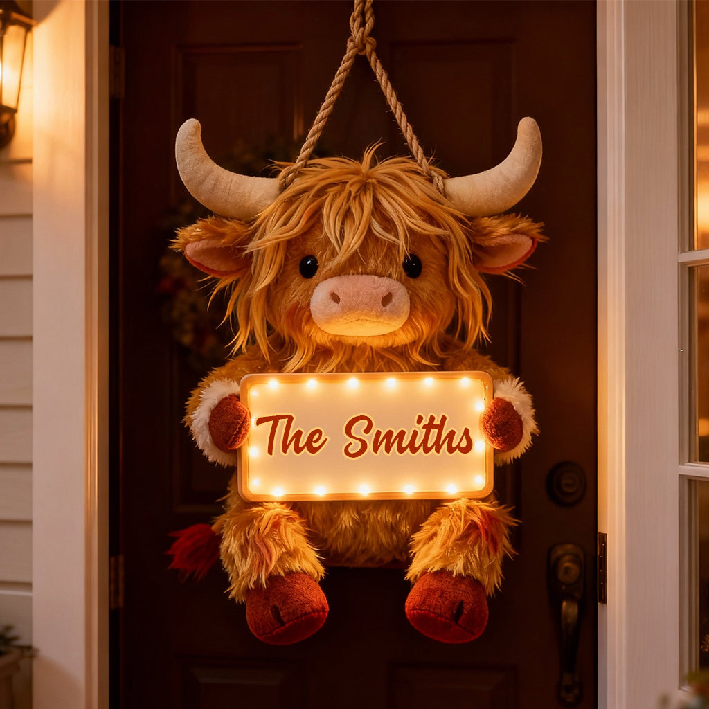 Home Sweet Home - Personalized Highland Cow LED Light Acrylic Sign