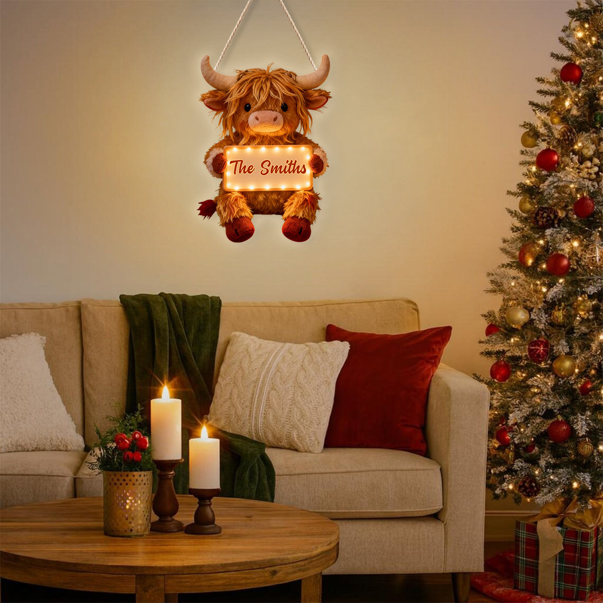 Home Sweet Home - Personalized Highland Cow LED Light Acrylic Sign