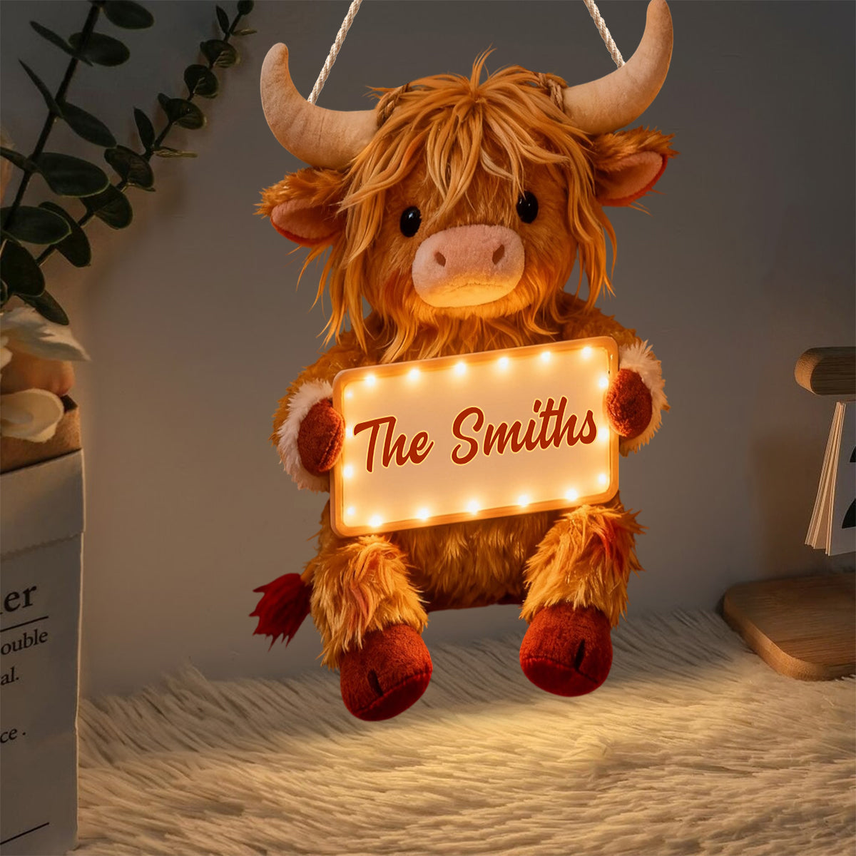 Home Sweet Home - Personalized Highland Cow LED Light Acrylic Sign