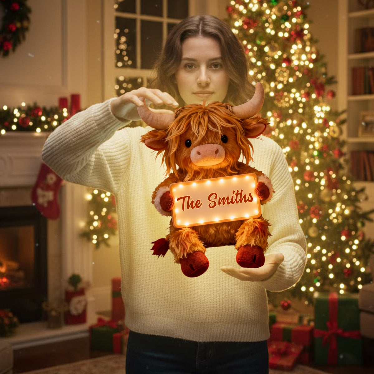 Home Sweet Home - Personalized Highland Cow LED Light Acrylic Sign