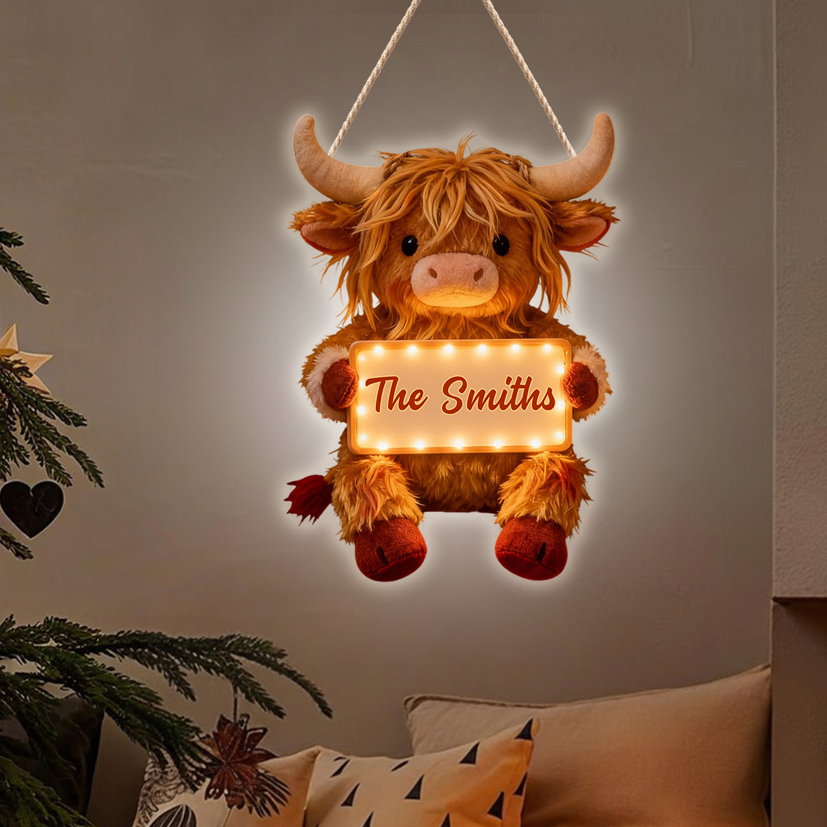 Home Sweet Home - Personalized Highland Cow LED Light Acrylic Sign