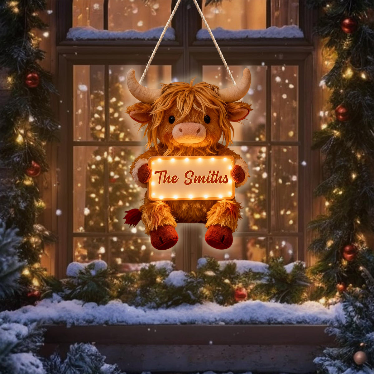 Home Sweet Home - Personalized Highland Cow LED Light Acrylic Sign