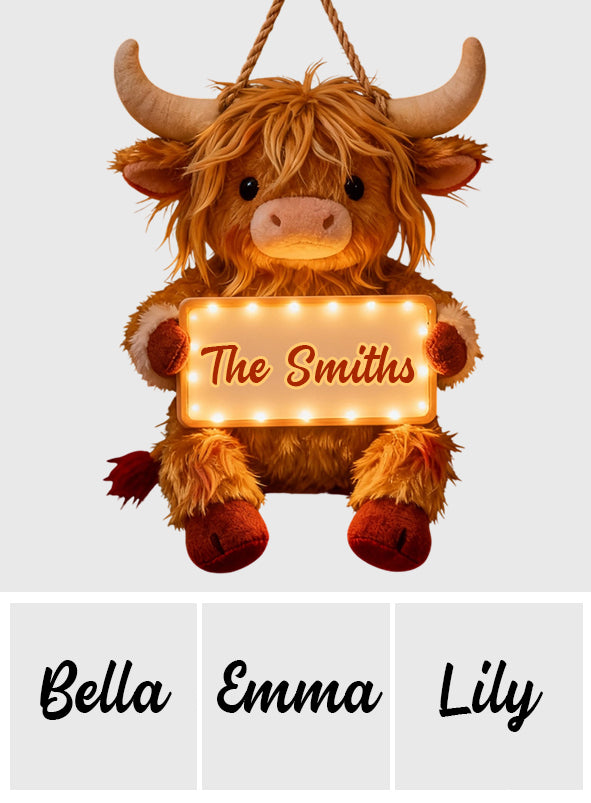Home Sweet Home - Personalized Highland Cow LED Light Acrylic Sign