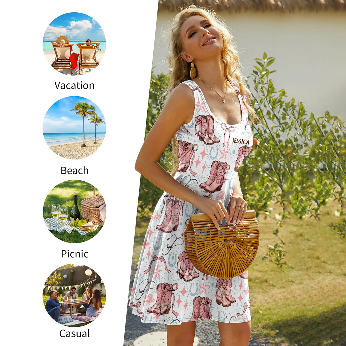 Kokette Cowgirl-Stiefel und Schleifen – personalisiertes ärmelloses Cowgirl-Kleid