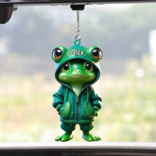 Cute Green Frog - Personalized Frog Car Ornament