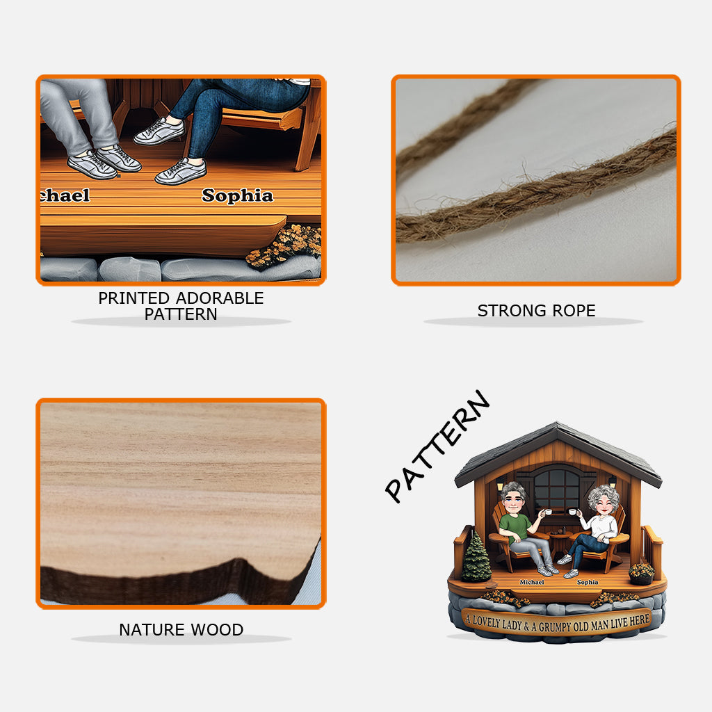 A Lovely Lady A Grumpy Old Man Live Here - Personalized Couple Custom Shaped Wood Sign